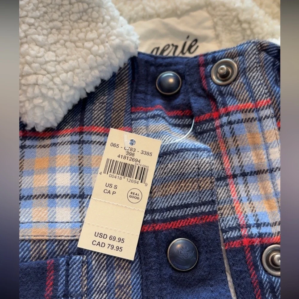 New, Aerie Cropped Plaid Sherpa Jacket - Picture 15 of 16